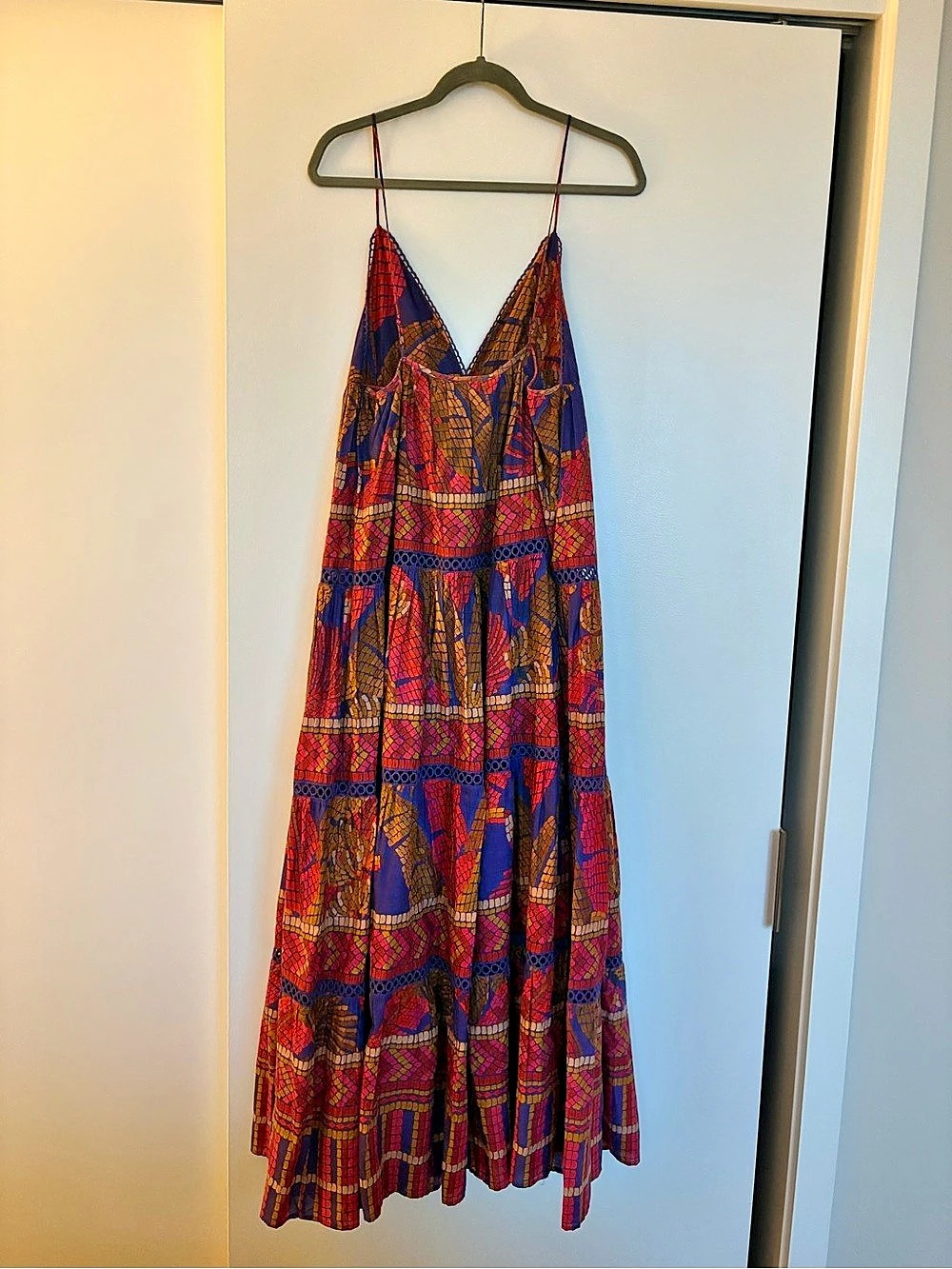 Farm Rio Forest Moon Dress Geometric Maxi Dress Blue & Red Size Medium NWT - Picture 2 of 3